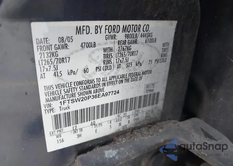 2006 Ford F-250 Lariat/Xl/Xlt z USA, uszkodzony, nr VIN 1FTSW20P36EA97724